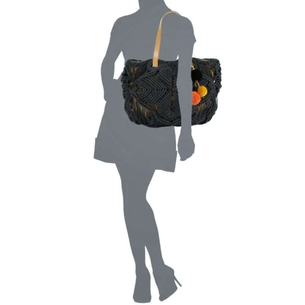 STAR MELA Marga macrame tote oversized cotton shoulder bag navy boho purse NEW - Picture 7 of 7